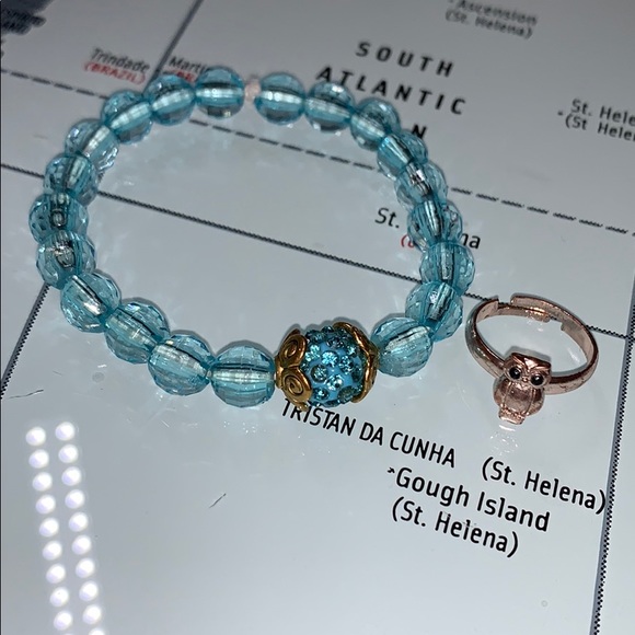 Claire's Accessories - Beautiful Blue And Golden Bracelet With Owl Ring